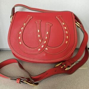 Dooney & Bourke Western Horseshoe Saddlebag Leather Crossbody  in Red EUC  9x8